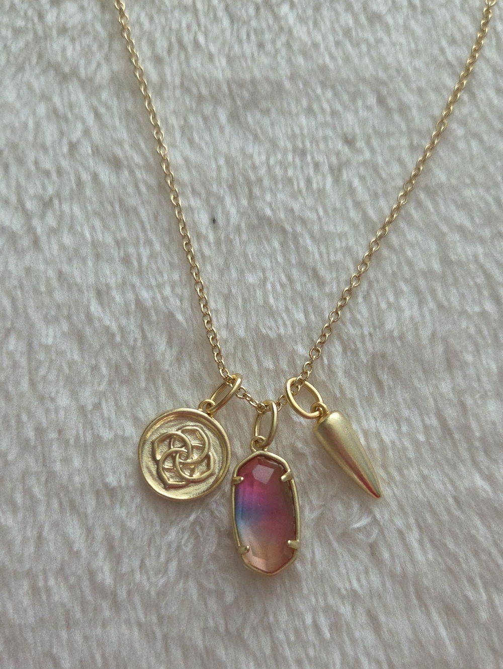 NWT Dira Gold Convertible Coin Charm Necklace in Watercolor Pink Orange - Picture 2 of 12
